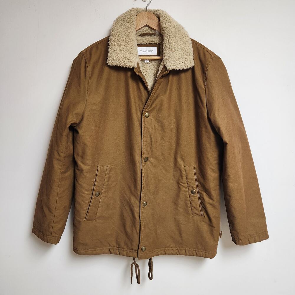 Calvin Klein Jacket Mens Medium Sherpa Coach Brown Cognac Western Yellowstone